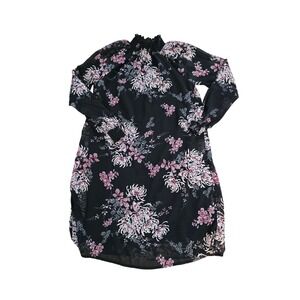 Nina Leonard Black Floral Print Long Sleeve Dress Women's Size S